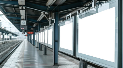 Naklejka premium The layout of an empty placeholder advertising banner. An empty template for an internal billboard in the hall of the railway station.