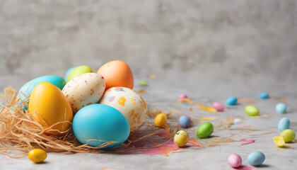 Fototapeta na wymiar Cute colorful easter eggs with copy space