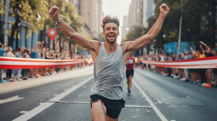 Man Crosses Finish Line in Marathon