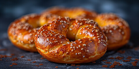 Breze mit Salz in moderner Form als Foodfotografie f&uuml;r Poster in Nahaufnahme