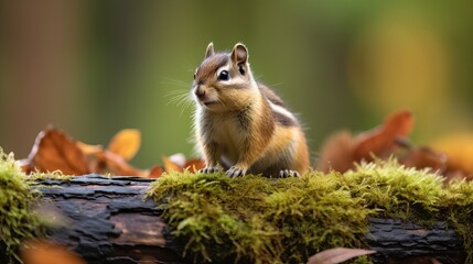 Fototapeta premium Funny Chipmunk on Fallen Tree Trunk