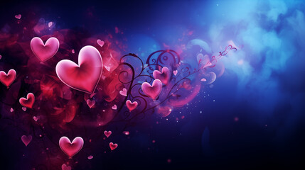 Mystical Hearts on a Blue -Red Background for Valentine's Day Background HD Wallpapers - obrazy, fototapety, plakaty