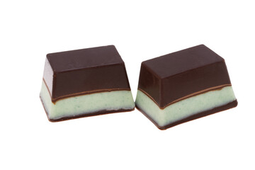 chocolate candies with mint isolated