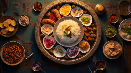 Fototapeta na wymiar A plate of Emirati harees, a savory porridge made with wheat and meat, often eaten during suhoor