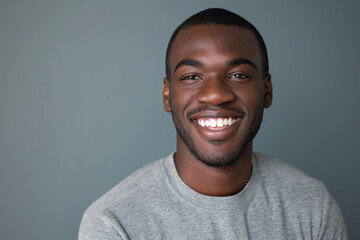 Fototapeta premium A man in a grey shirt smiles for the camera