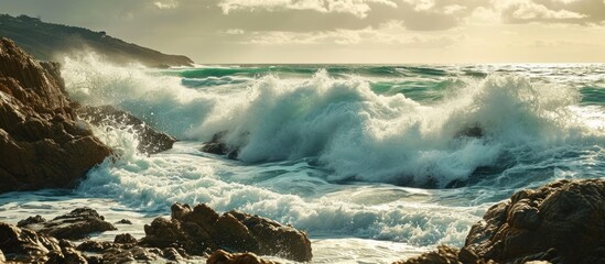 Crashing waves on rocky shores - Powered by Adobe