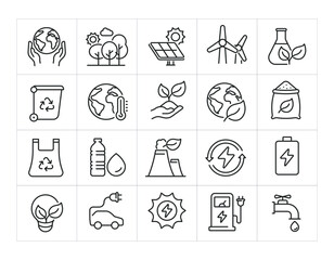 Ecology minimal thin line icons. Related eco, environment, global warming, power. Editable stroke. Vector illustration.