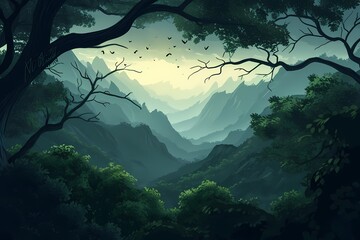 beautiful forest surrounded by green mountains below