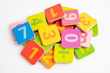 Math number colorful on white background, education study mathematics learning teach concept.