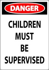 Pool Safety Sign Danger, Children Must be Supervised