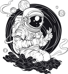 Black and white astronaut holding a plant - 714753946