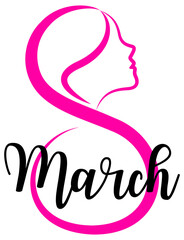 Eight march with female face icon design. International women's day concept. Illustration.