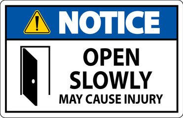 Notice Sign, Open Slowly, May Cause Injury