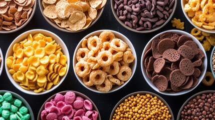 Assorted Cereal Bowls, A Colorful Mix of Breakfast Options