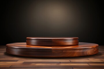 wooden podium with dark background display for product presentation