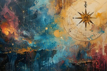 Mysterious star maps, guiding adventurers to uncharted realms - Generative AI - obrazy, fototapety, plakaty