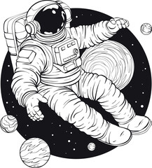 Black and white Astronaut in a space suit - 714754583