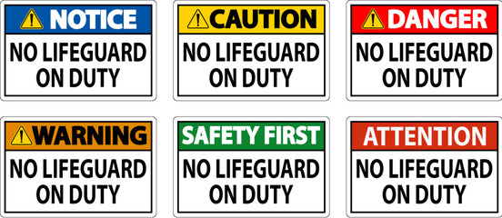 Pool Warning Sign No Lifeguard On Duty - obrazy, fototapety, plakaty
