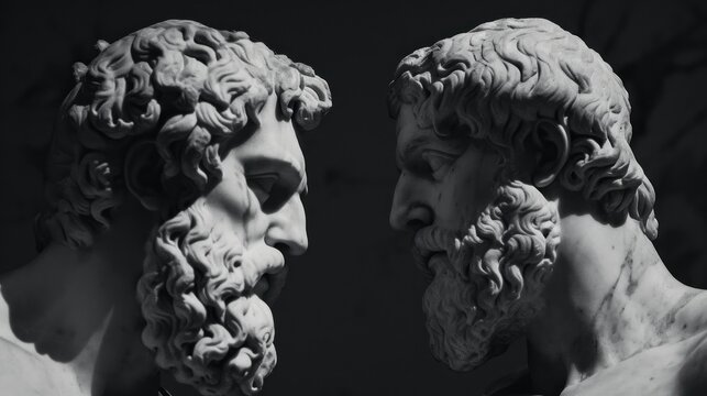 Two Statues of Men With Long Hair and Beards