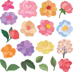 Set of floral elements. - 714755132