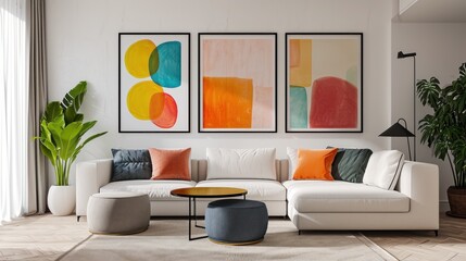 Furnished Living Room With Wall Paintings