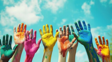 Diverse Group of Peoples Hands Painted in Various Colors