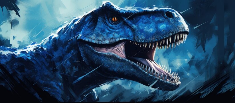 Rendering 3D blue dinosaurs tyrannosaurus rex animal in the ancient world. AI generated image