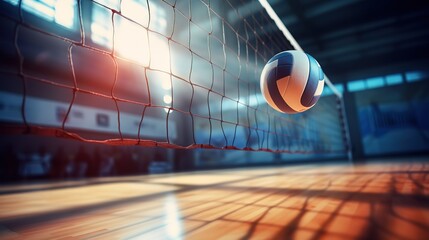 A volleyball is photographed in the middle of the court. generative ai - obrazy, fototapety, plakaty