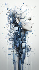 Digital technology AI artificial intelligence abstract graphic poster web page PPT background, AI technology poster/flyer designRobot face. Vector. Generative Ai