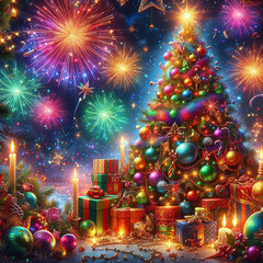 Obraz na płótnie Canvas A lighted Christmas tree