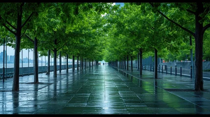 Foto op Canvas a nature inspired walking pathway road surrounded by trees near water © DailyLifeImages