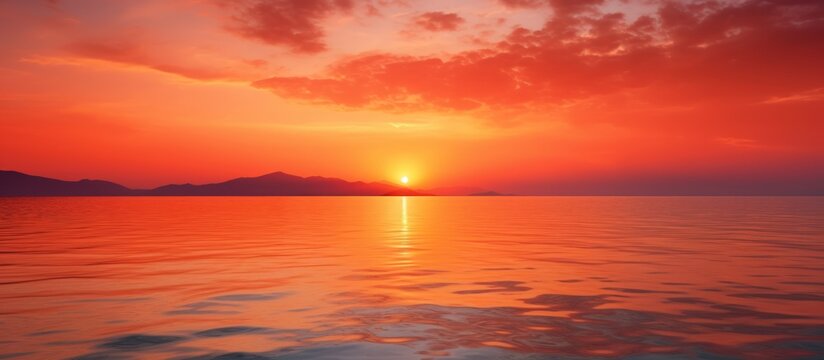 Beautiful cloudscape over the sea in the sunset view scene. AI generated image