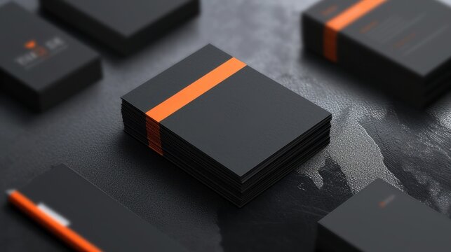 Group of Black and Orange Business Cards