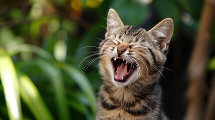 Naklejka na ściany i meble Cat Yawning With Wide Open Mouth