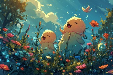 Harmonious nature spirits, singing melodies that heal and rejuvenate the earth - Generative AI