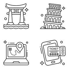 Pack of Travel and Landmarks Linear Icons 

