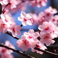Close-up of pink cherry petal flowers and spring blossom, cherry blossom 