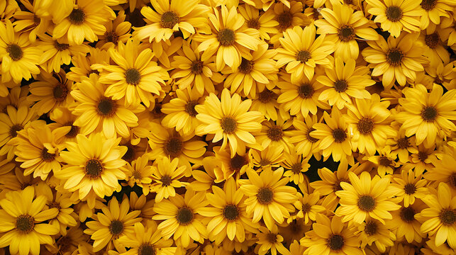 Wall of bright yellow flowers background.