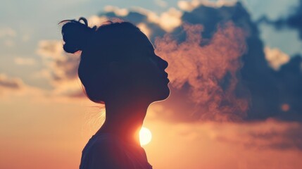 Woman Silhouette With Sun