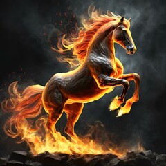 Obraz na płótnie Canvas Fiery Horse, Fearless Warrior, Horse Thought Fire, Majestic, Powerful Horse, Symbol of Power and Strength Courage Through Hardship Nothing Will Stop Me I Shall Rise Above it All Creative Art Concept