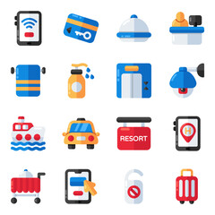 Set of Traveling Accessories Flat Icons

