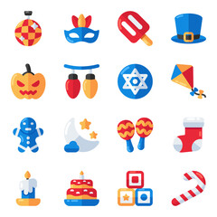 Set of Holidays and Traveling Flat Icons

