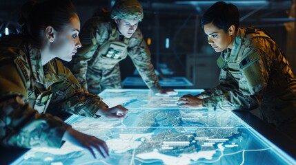Military Personnel Examining Map for Tactical Planning