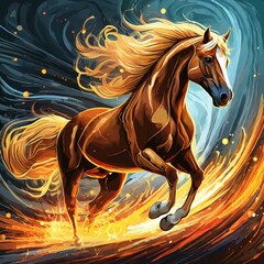 Horse of the Sky Powerful Horse Through Night and Fire Running Through Fire and the Skies Creative Art Concept