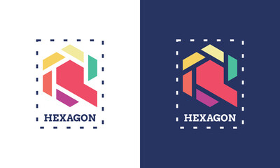 letter p hexagon camera logo full color - obrazy, fototapety, plakaty