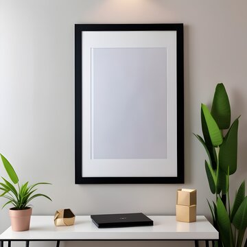 Mockup poster frame in minimalist modern interior background, 3d render
