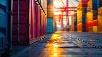 Containers for transportation. International logistics background. Export and import by sea, cargo delivery