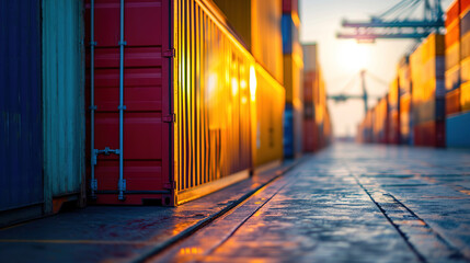 Fototapeta premium Containers for transportation. International logistics background. Export and import by sea,