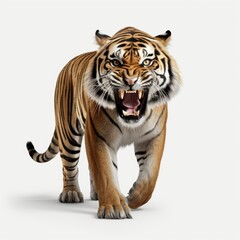 Obraz premium Angry tiger roaring, isolated on a white background.