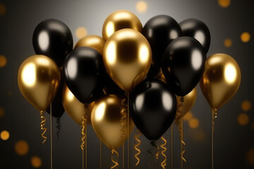 black and gold balloons with a ribbon that Generative AI